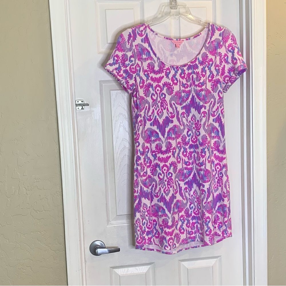 Lilly Pulitzer Tammy Dress Amethyst Beach Bathers Flamingo Size Medium - Picture 3 of 9